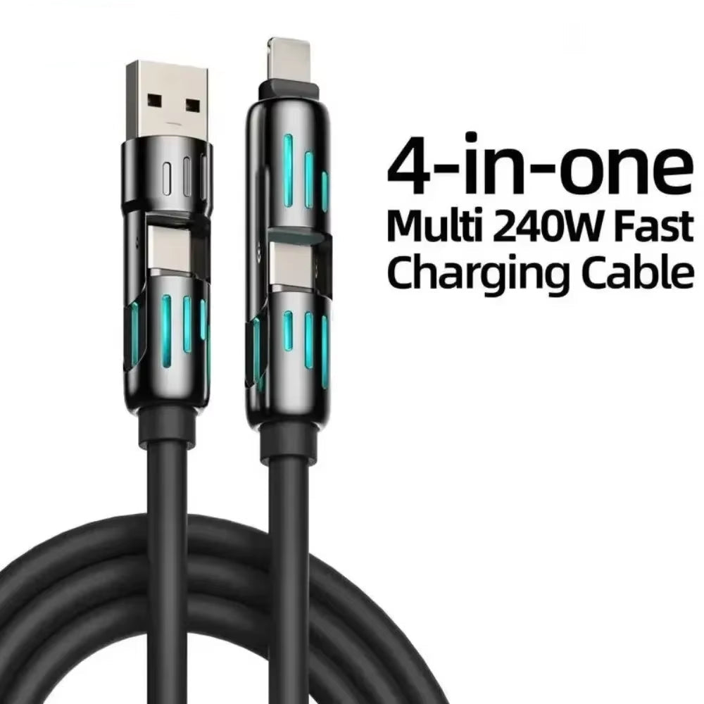 Usb、Type C, Lightning-Max 240W Fast Charging and Data Sync  4-In-1 Multi-Function USB Charging Cable for Iphone 16/15, Ipad