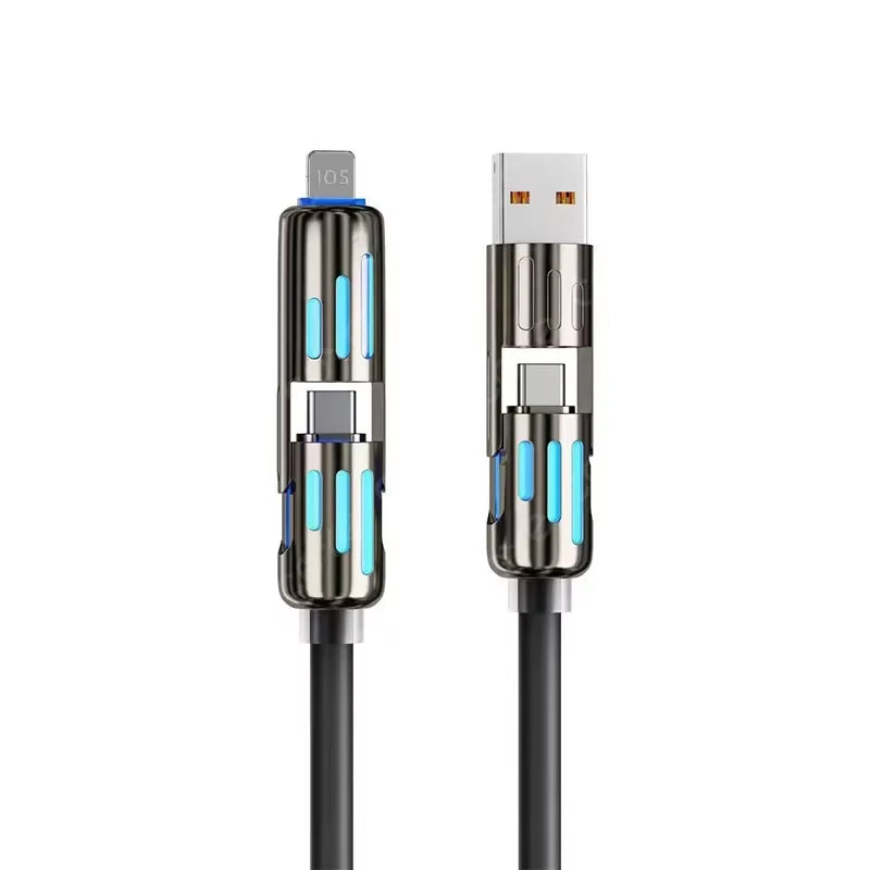 Usb、Type C, Lightning-Max 240W Fast Charging and Data Sync  4-In-1 Multi-Function USB Charging Cable for Iphone 16/15, Ipad